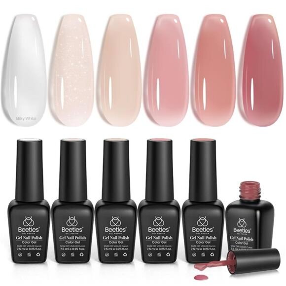Jelly Gel Nail Polish Set, 6 Colors Neutral Sheer Milky White Nude Pink Gel - Picture 1 of 7